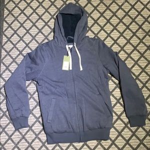 Men’s medium tall blue jacket with hood
